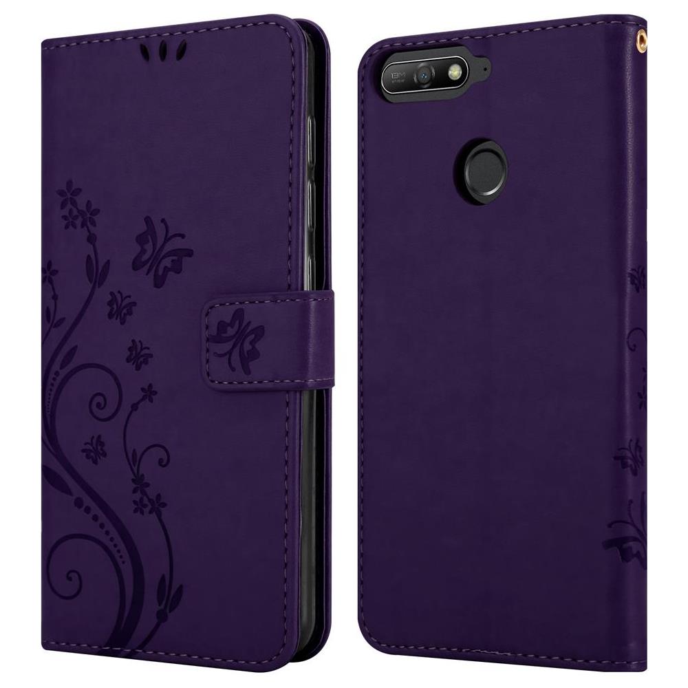 Custodia Compatibile Con Huawei Y6 Prime 2018/honor 7a In Lilla Scuro Fiore - Coperchio Protettivo In Design Floreale Con Chiusura Magnetica, Funzione Stand E Slot Per Carte - Foto 8