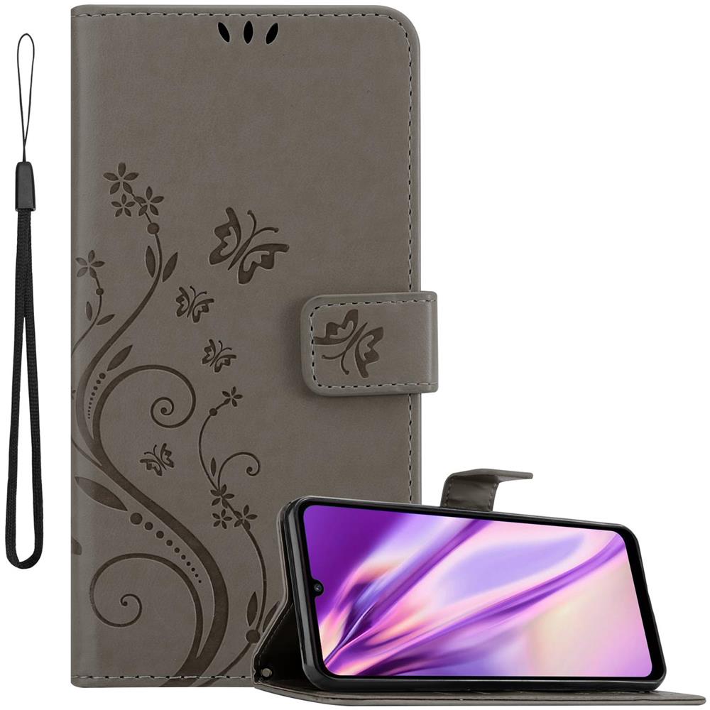 Custodia Compatibile Con Huawei Y6p In Grigio Fiore - Coperchio Protettivo In Design Floreale Con Chiusura Magnetica, Funzione Stand E Slot Per Carte - Foto 1