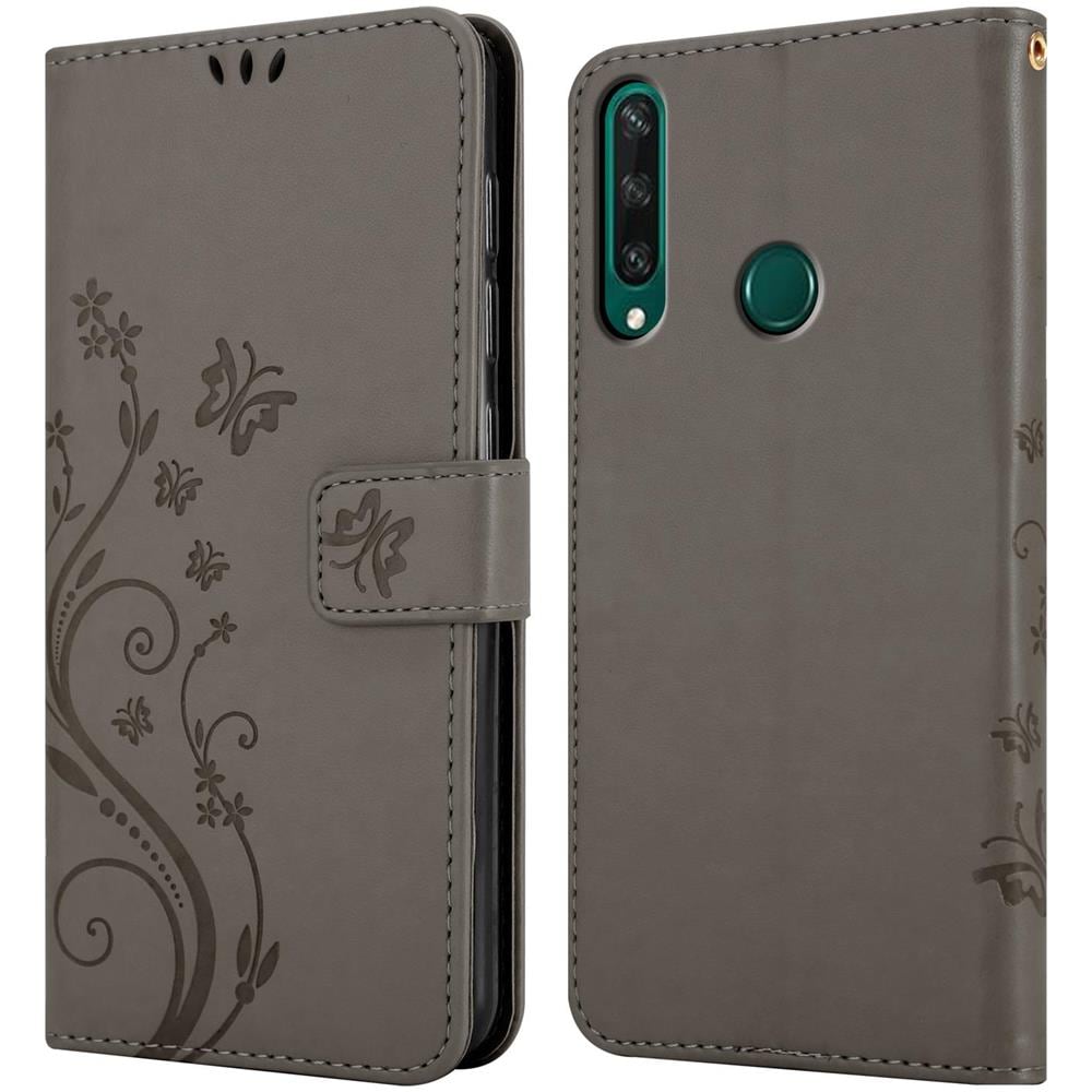 Custodia Compatibile Con Huawei Y6p In Grigio Fiore - Coperchio Protettivo In Design Floreale Con Chiusura Magnetica, Funzione Stand E Slot Per Carte - Foto 7