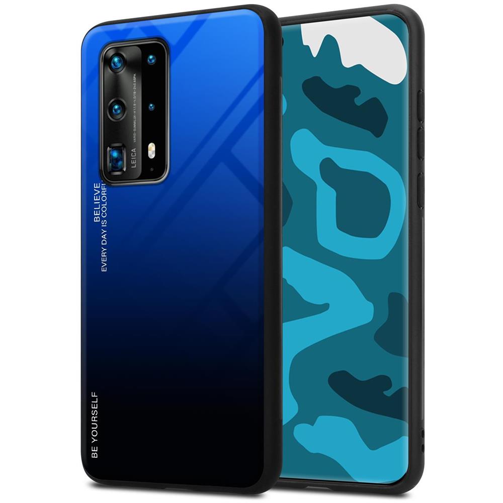 Custodia Compatibile Con Huawei P40 Pro+ In Blu - Nero - Coperchio Protettivo Bicolore In Vetro Temperato E Silicone Tpu - Foto 1