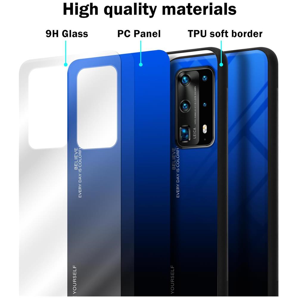 Custodia Compatibile Con Huawei P40 Pro+ In Blu - Nero - Coperchio Protettivo Bicolore In Vetro Temperato E Silicone Tpu - Foto 7