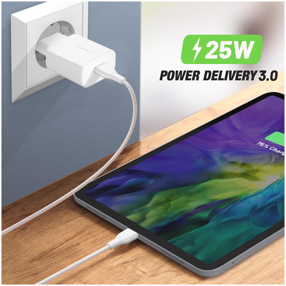 Caricabatterie Usb-c 25w Power Delivery Con Cavo Usb-c 1 Metro, Bianco - Foto 5