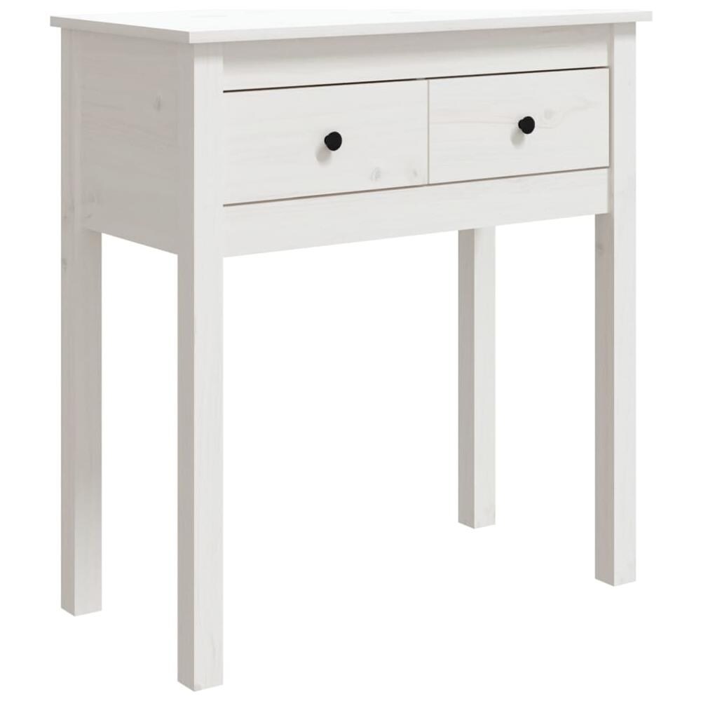 Tavolo Consolle Bianco 70x35x75 Cm In Legno Massello Di Pino - Foto 2