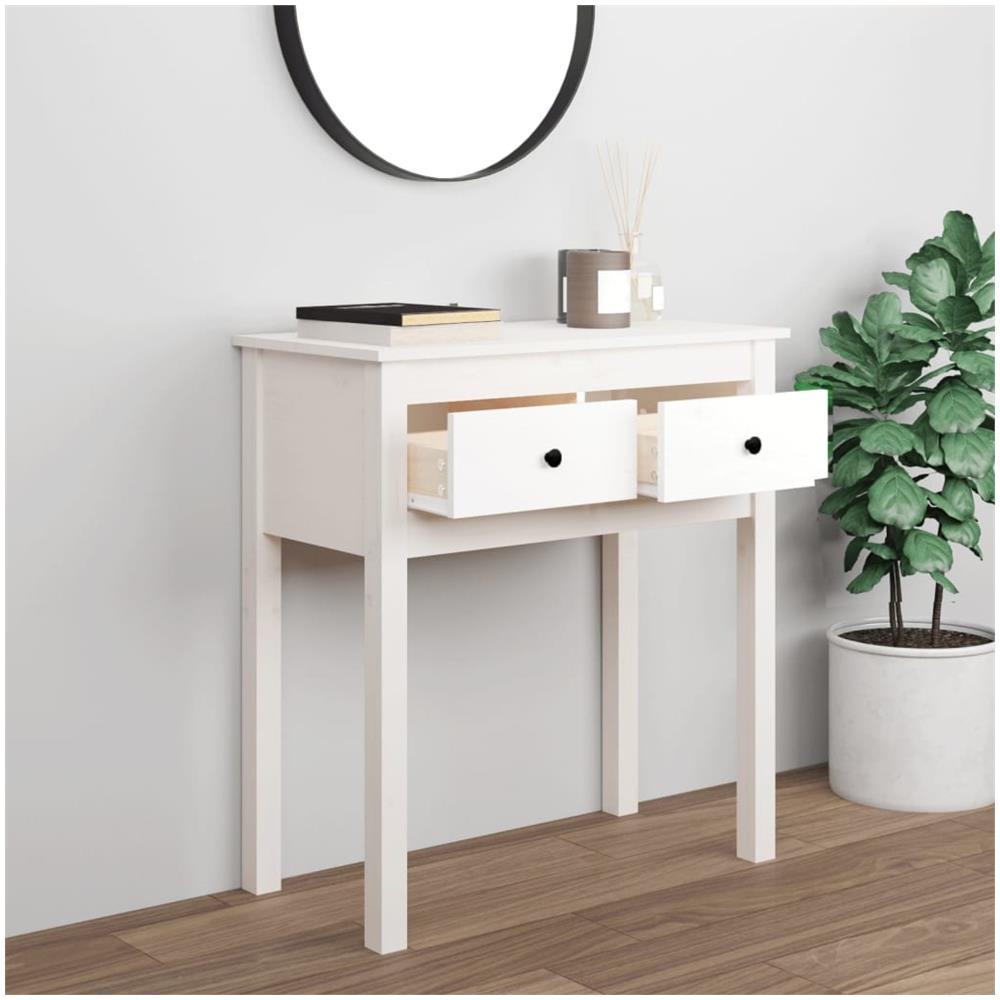 Tavolo Consolle Bianco 70x35x75 Cm In Legno Massello Di Pino - Foto 3