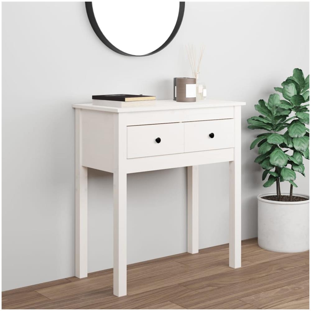 Tavolo Consolle Bianco 70x35x75 Cm In Legno Massello Di Pino - Foto 1