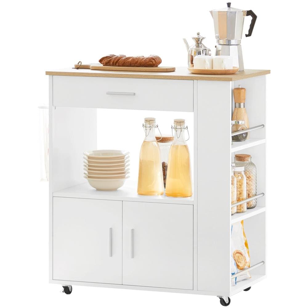 Carrello Da Cucina Legno Mobiletto Cucina Salvaspazio Con Cassetto E Armadietto 82x46x88 Cm Fkw113-wn - Foto 1