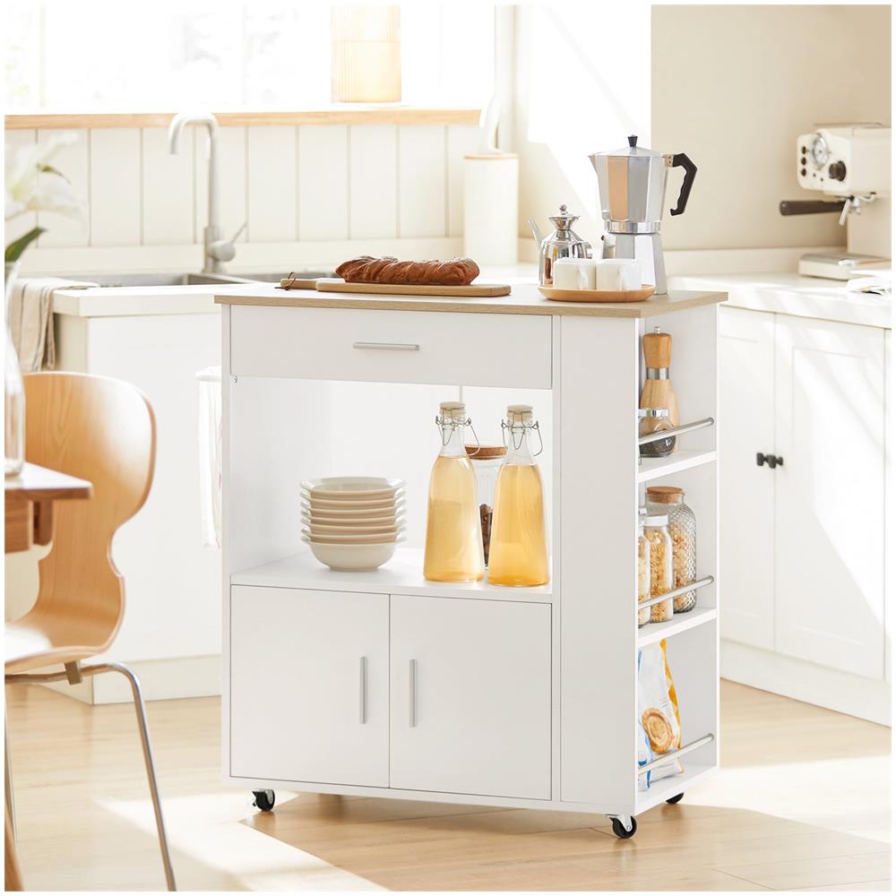 Carrello Da Cucina Legno Mobiletto Cucina Salvaspazio Con Cassetto E Armadietto 82x46x88 Cm Fkw113-wn - Foto 7