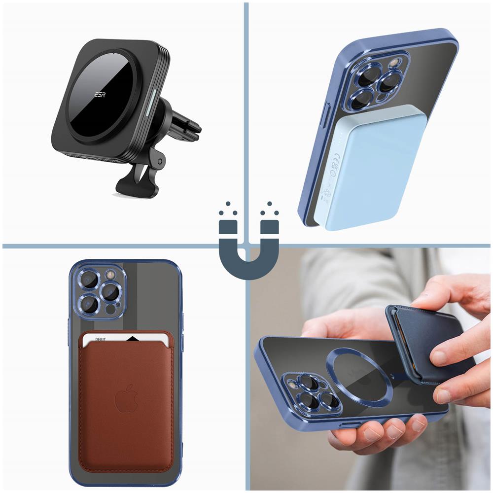 Cover Magsafe Per Iphone 13 Pro Max Silicone Protezione Camera Bordo Cromato Blu - Foto 2