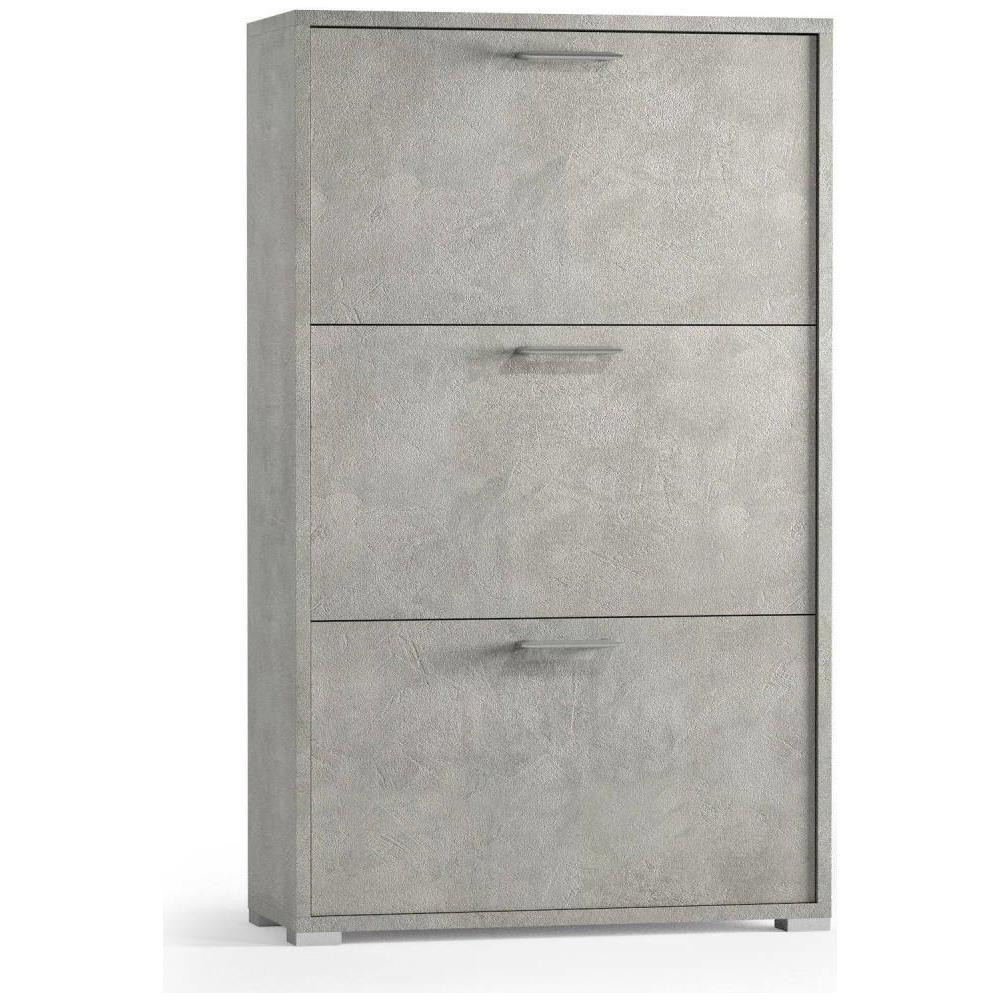 Scarpiera Peonia, Mobile Multiuso Da Ingresso Con 3 Ante A Ribalta, Armadietto Portascarpe A Doppia Profondità, 100% Made In Italy, 67x28h112 Cm, Cemento - Foto 2