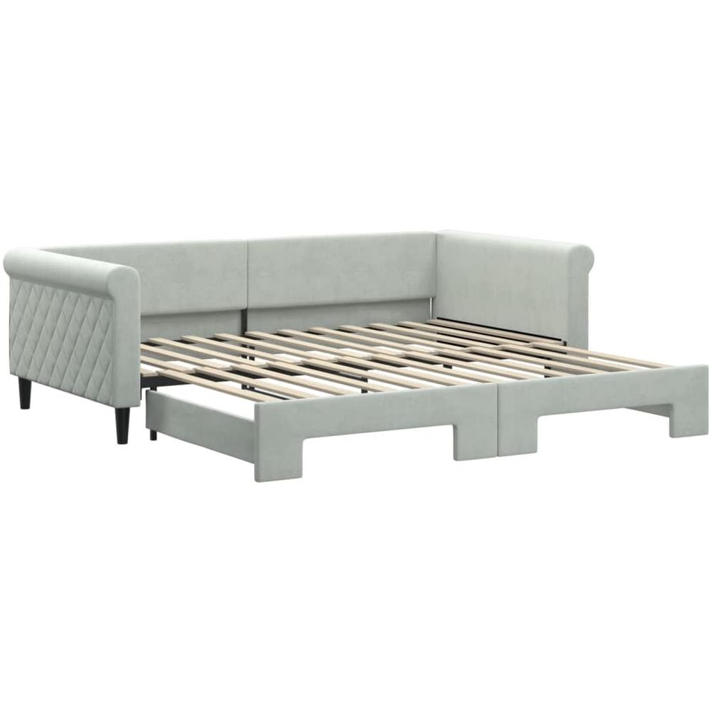 Divano Letto Con Letto Estraibile Grigio Chiaro 100x200 Velluto - Foto 2