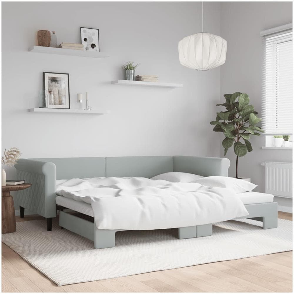 Divano Letto Con Letto Estraibile Grigio Chiaro 100x200 Velluto - Foto 1
