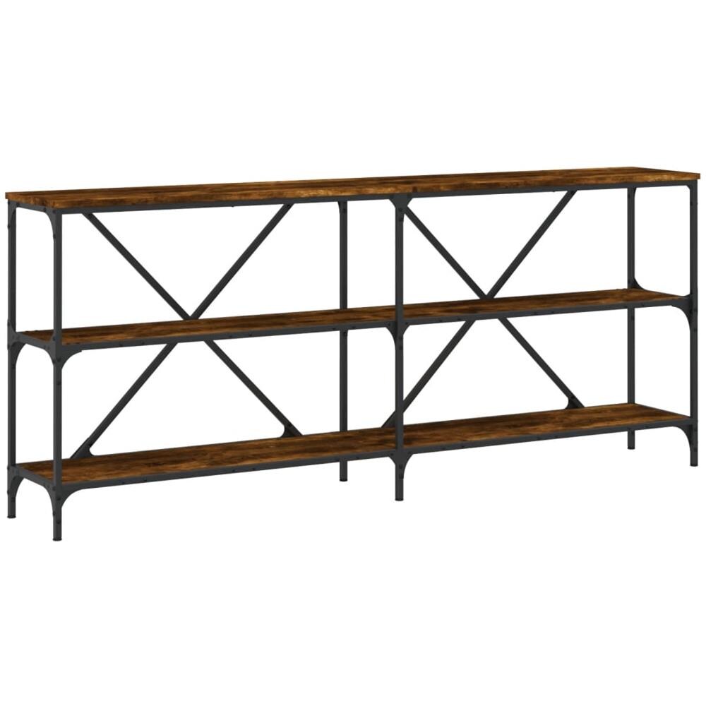 Tavolo Consolle Rovere Fumo 180x30x75cm Legno Multistrato Ferro - Foto 2