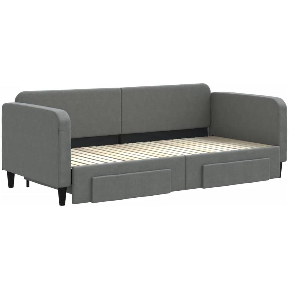 Divano Letto Estraibile Cassetti Grigio Scuro 90x200cm Tessuto - Foto 2
