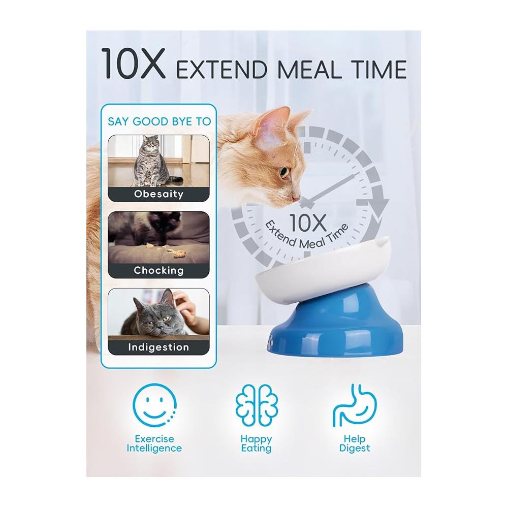 Mangiatoia lenta per cani e gatti Ciotola per gatti rialzata inclinata, blu e bianca - Foto 6