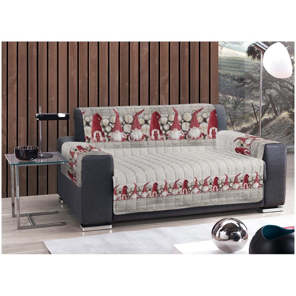 BIANCHERIAWEB Copridivano Trapuntato Disegno Gnomi Colore Rosso