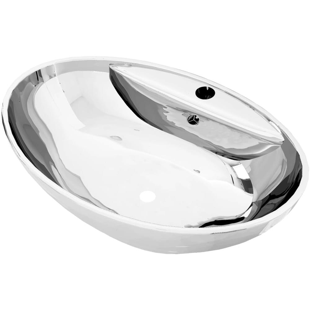 Lavandino Con Troppopieno 58,5x39x21 Cm In Ceramica Argento - Foto 1