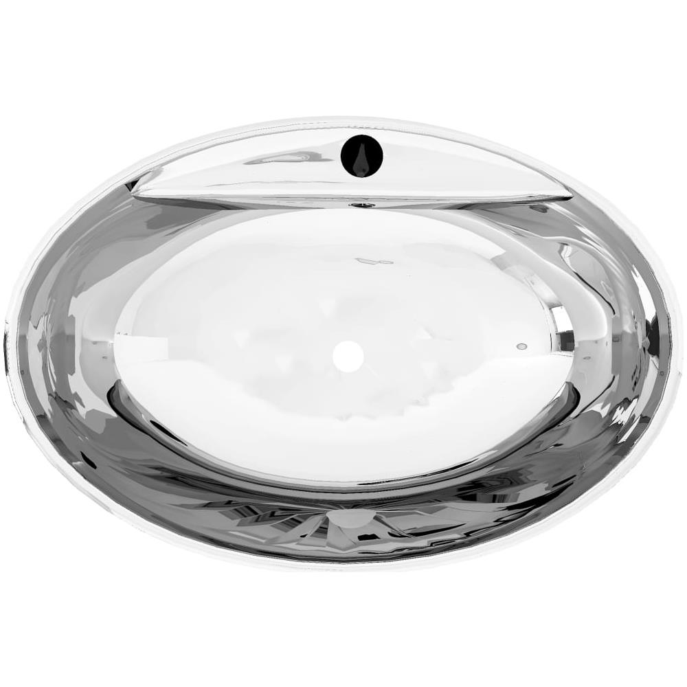Lavandino Con Troppopieno 58,5x39x21 Cm In Ceramica Argento - Foto 5