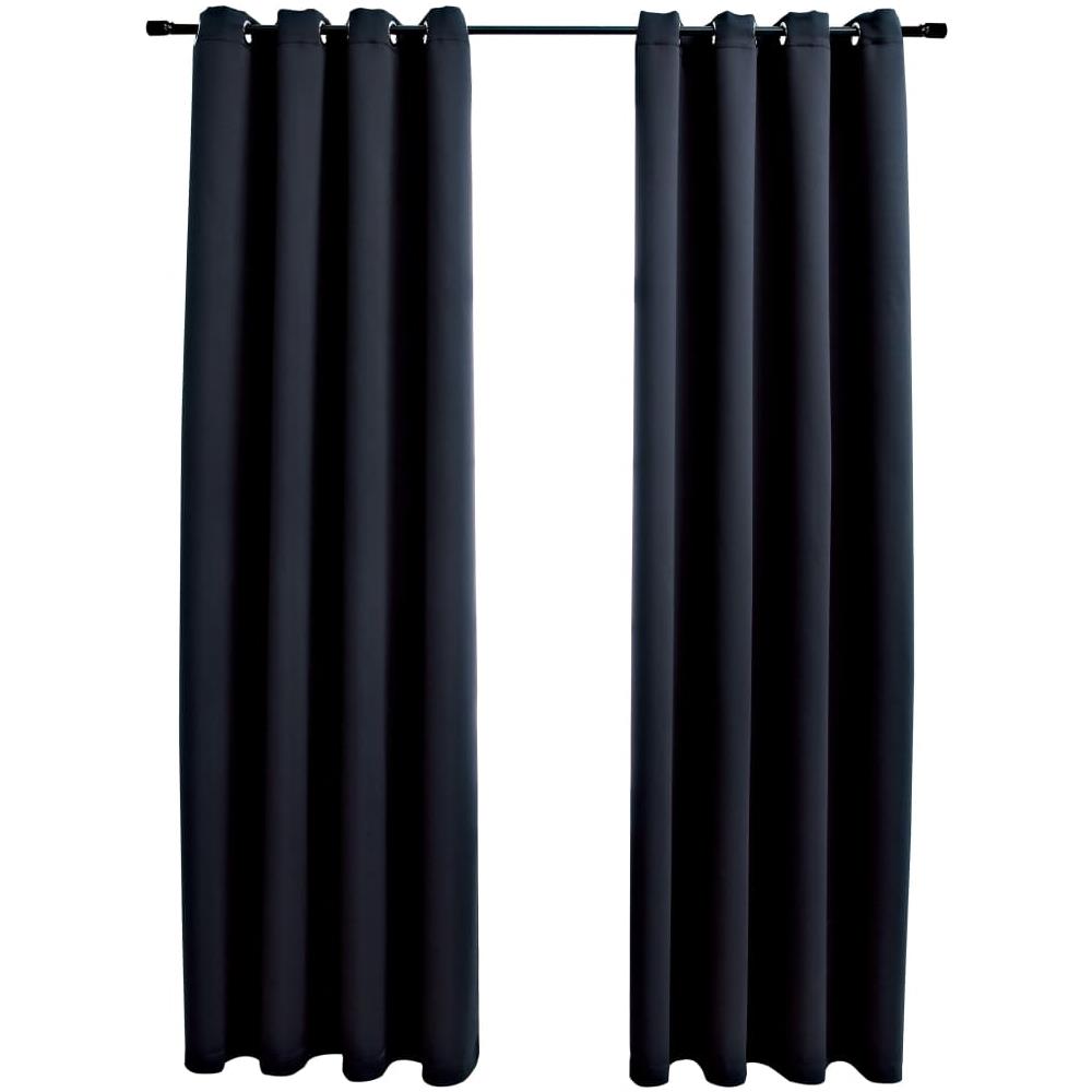 Tende Oscuranti Con Anelli In Metallo 2 Pz Nere 140x245 Cm - Foto 2