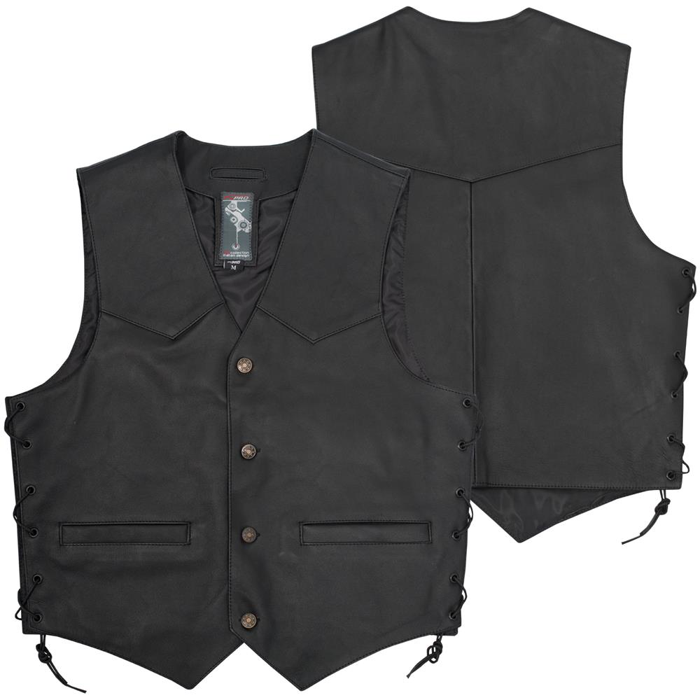 Gilet Lacci Pelle Foderato Tasche Esterne Interne Bottoni Custom Nero Xl - Foto 1