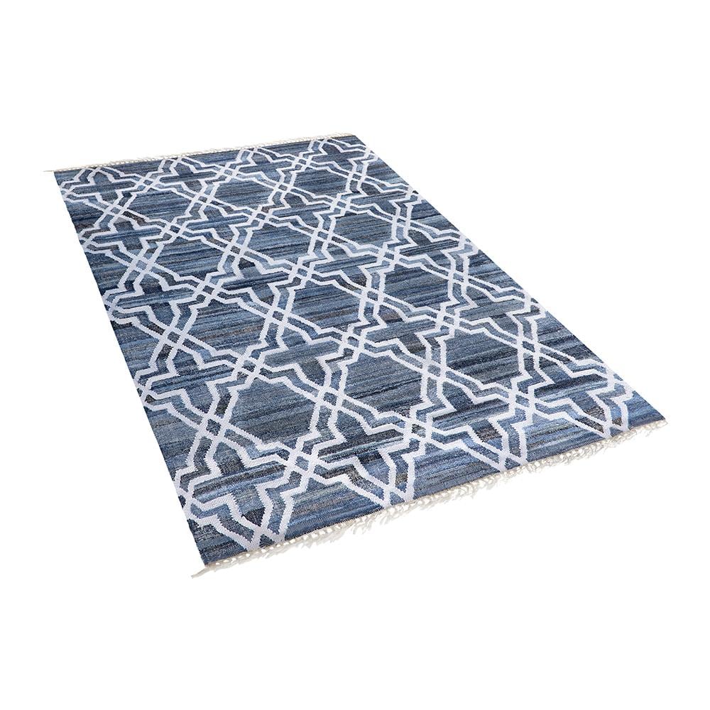 Tappet In Cotone Blu - Tappeto Rettangolare Design Moderno - 140x200cm - Adiyaman - Foto 1