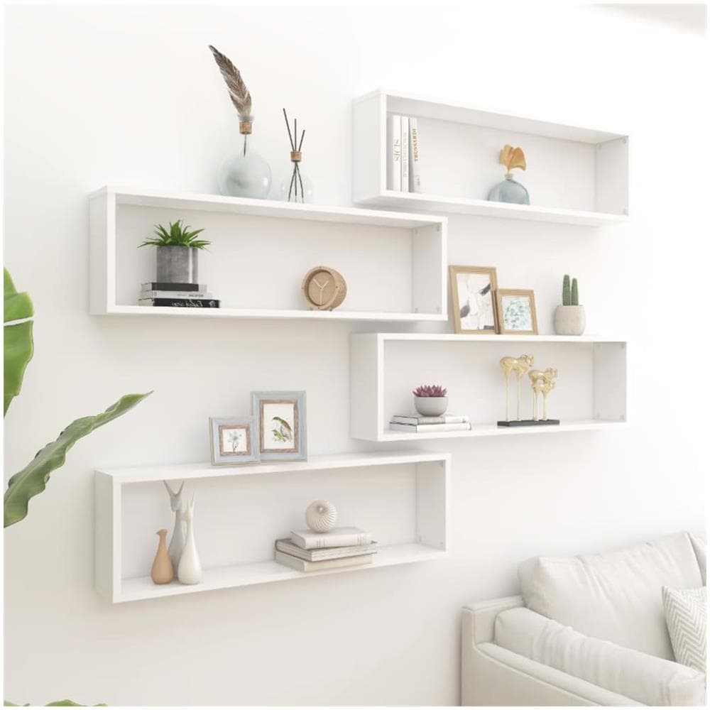 Mensole Parete a Cubo 4 pz Bianco 100x15x30 cm in Multistrato - Foto 1