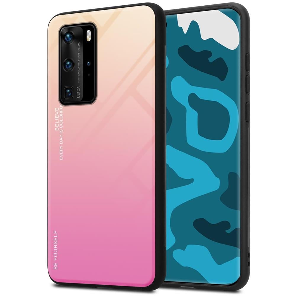 Custodia Compatibile Con Huawei P40 Pro In Giallo - Rosa - Coperchio Protettivo Bicolore In Vetro Temperato E Silicone Tpu - Foto 1