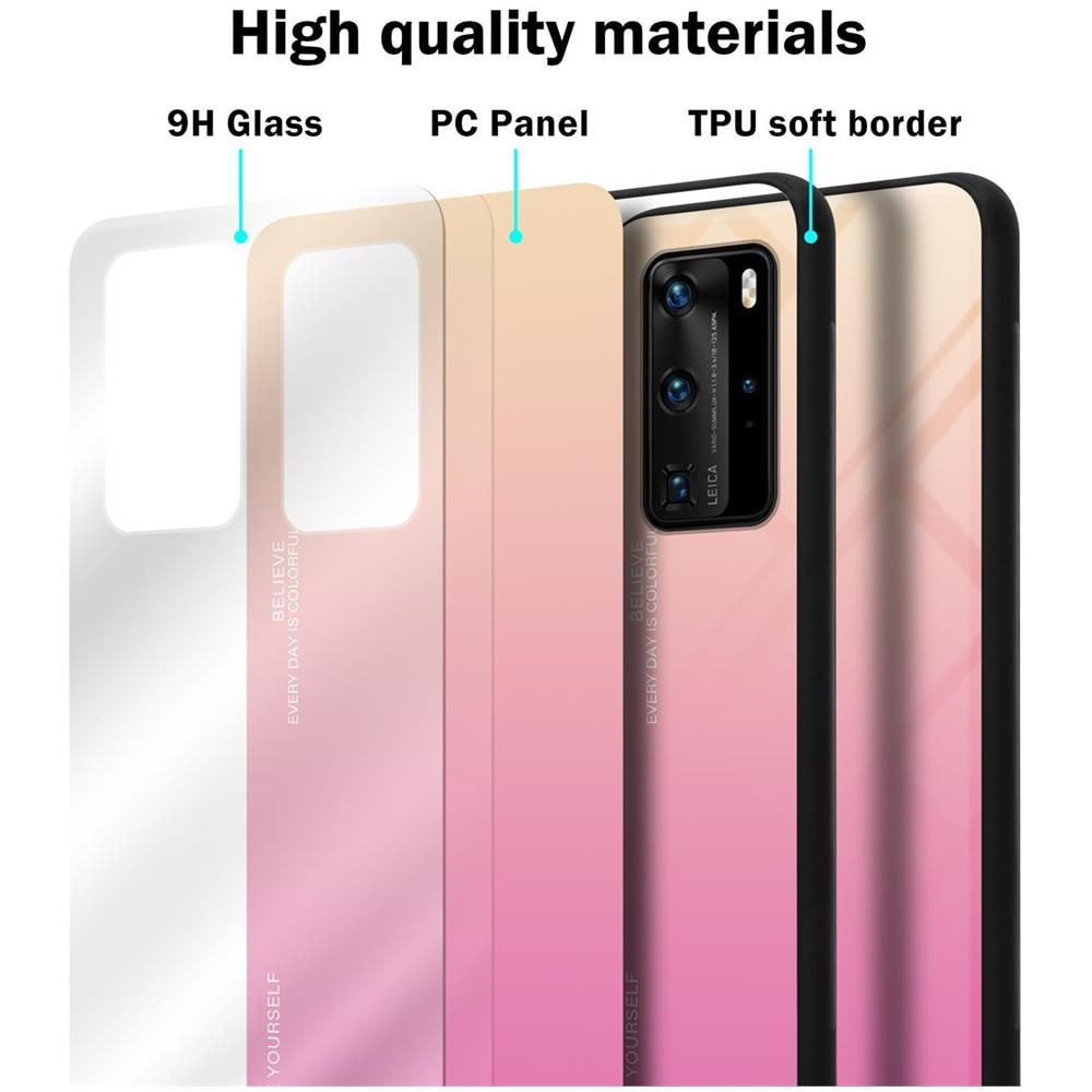 Custodia Compatibile Con Huawei P40 Pro In Giallo - Rosa - Coperchio Protettivo Bicolore In Vetro Temperato E Silicone Tpu - Foto 7