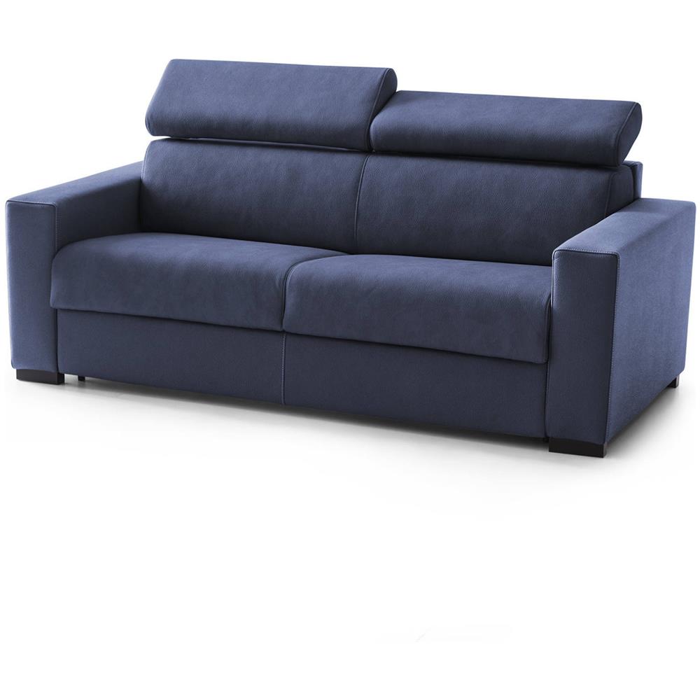 Divano Fisso Alexandra, Divano A 2 Posti, 100% Made In Italy, Sofà Soggiorno, In Tessuto Imbottito, Con Poggiatesta Regolabili E Braccioli Slim, Cm 160x95h85, Blu - Foto 2
