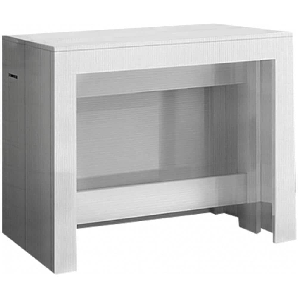 Tavolo Allungabile Martino, Consolle Allungabile Fino A 12 Posti, Tavolo Con Portallunghe, 100% Made In Italy, Cm 51/300x90h77, Bianco Lucido Larice - Foto 2