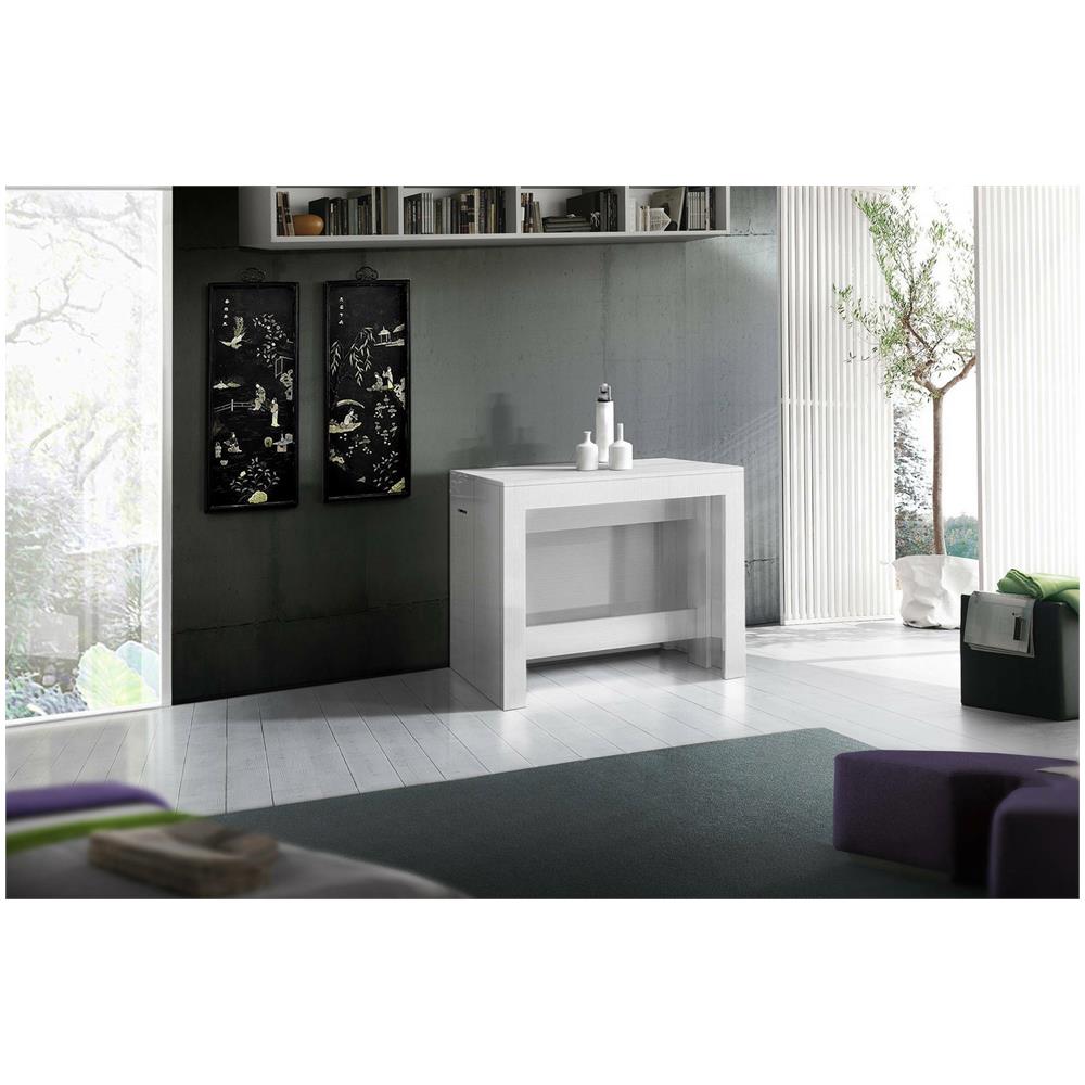 Tavolo Allungabile Martino, Consolle Allungabile Fino A 12 Posti, Tavolo Con Portallunghe, 100% Made In Italy, Cm 51/300x90h77, Bianco Lucido Larice - Foto 4