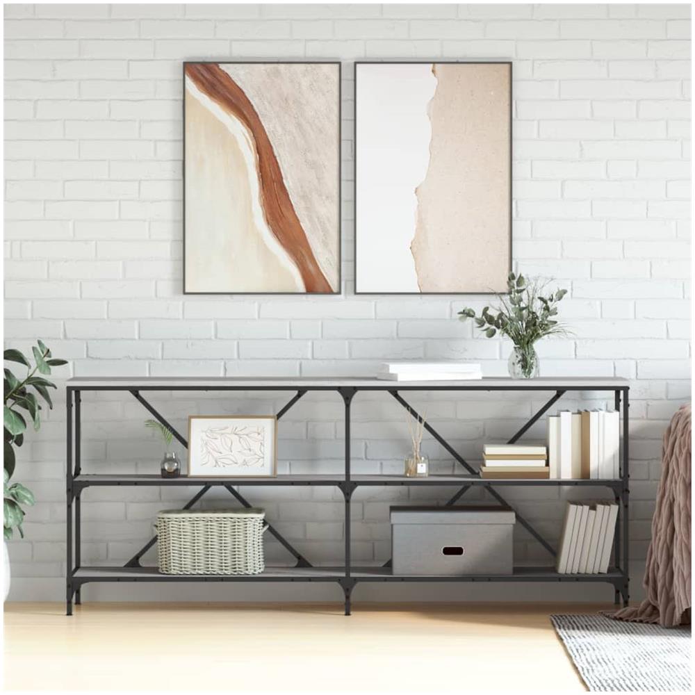 Tavolino Grigio Sonoma 180x30x75cm In Legno Multistrato E Ferro - Foto 1