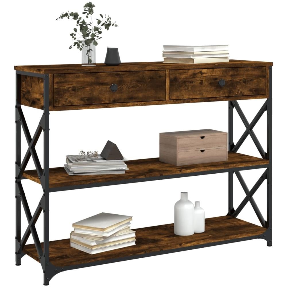 Tavolo Consolle Rovere Fumo 100x28x75 Cm In Legno Multistrato - Foto 3