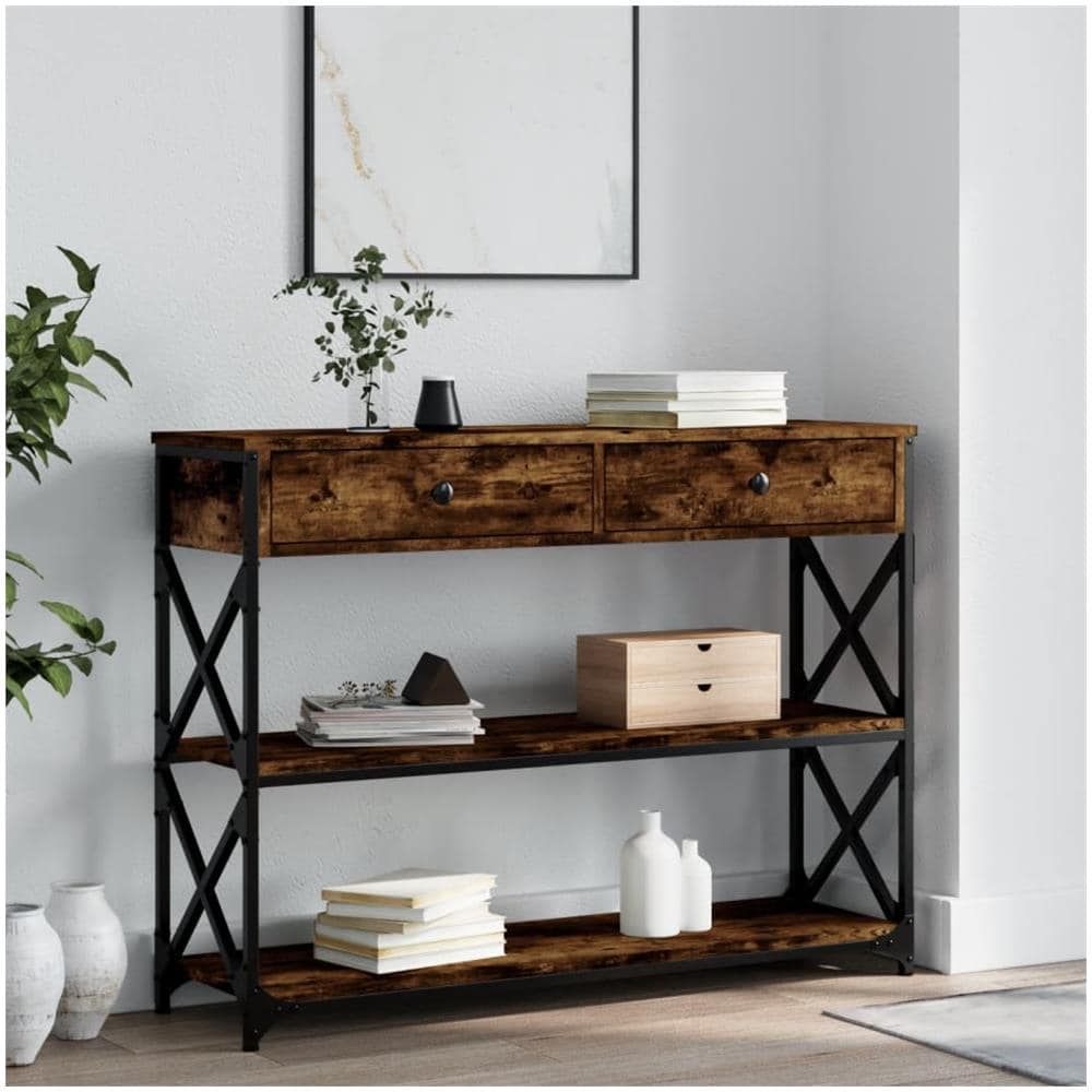 Tavolo Consolle Rovere Fumo 100x28x75 Cm In Legno Multistrato - Foto 1