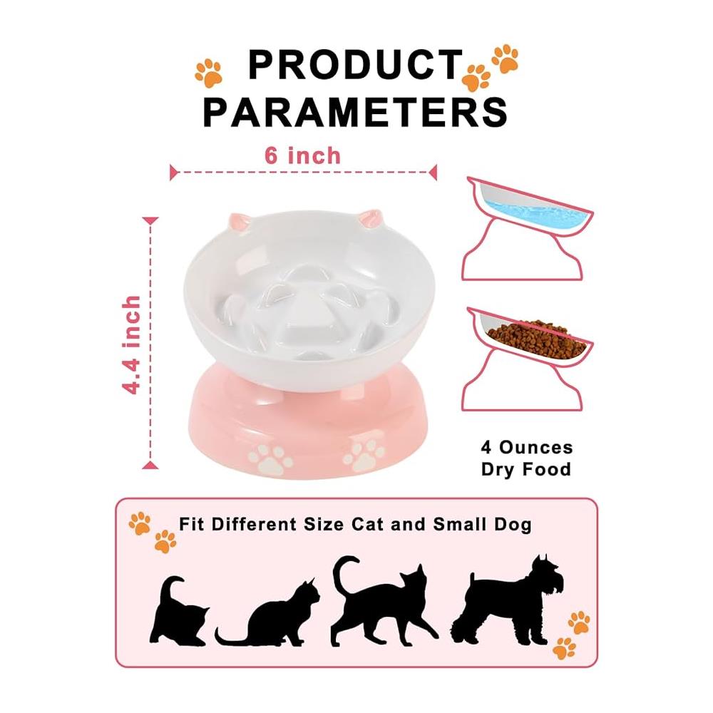 Mangiatoia lenta per cani e gatti Ciotola per gatti rialzata inclinata, rosa e bianco - Foto 2