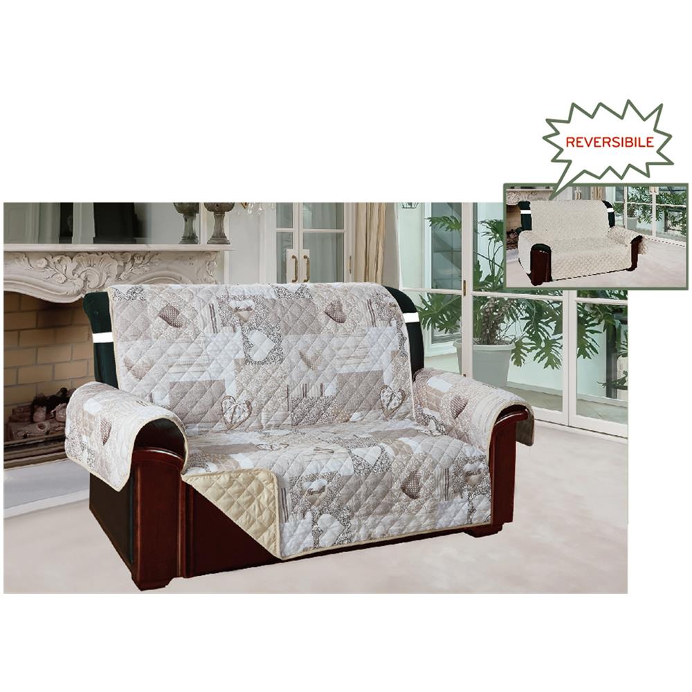 Copridivano E Copripoltrona Trapuntato Reversibile Modello Kino Colore Beige 2 Posti Beige - Foto 1