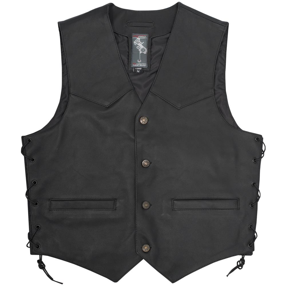 Gilet Lacci Pelle Foderato Tasche Esterne Interne Bottoni Custom Nero S - Foto 2