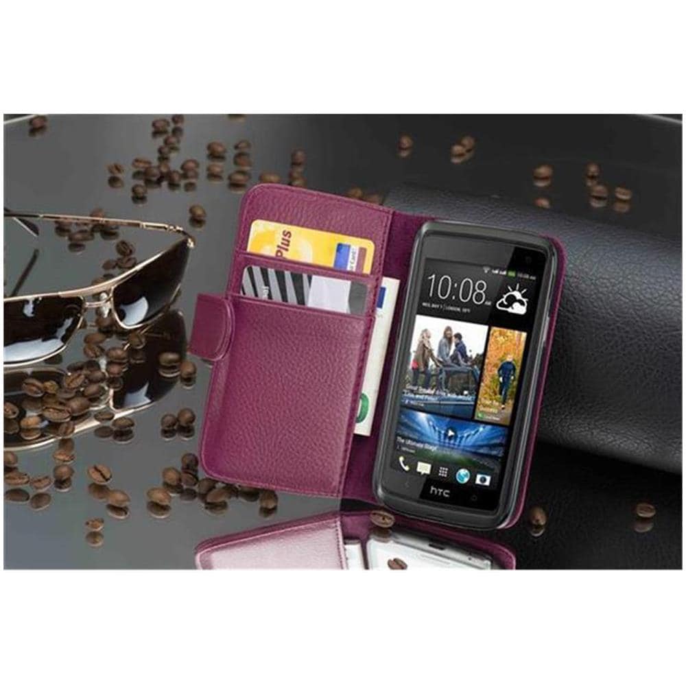 Custodia Libro Per Htc Desire 600 In Porpora - Con Vani Di Carte E Funzione Stand Di Similpelle Strutturata - Portafoglio Cover Case Wallet Book Etui Protezione - Foto 2