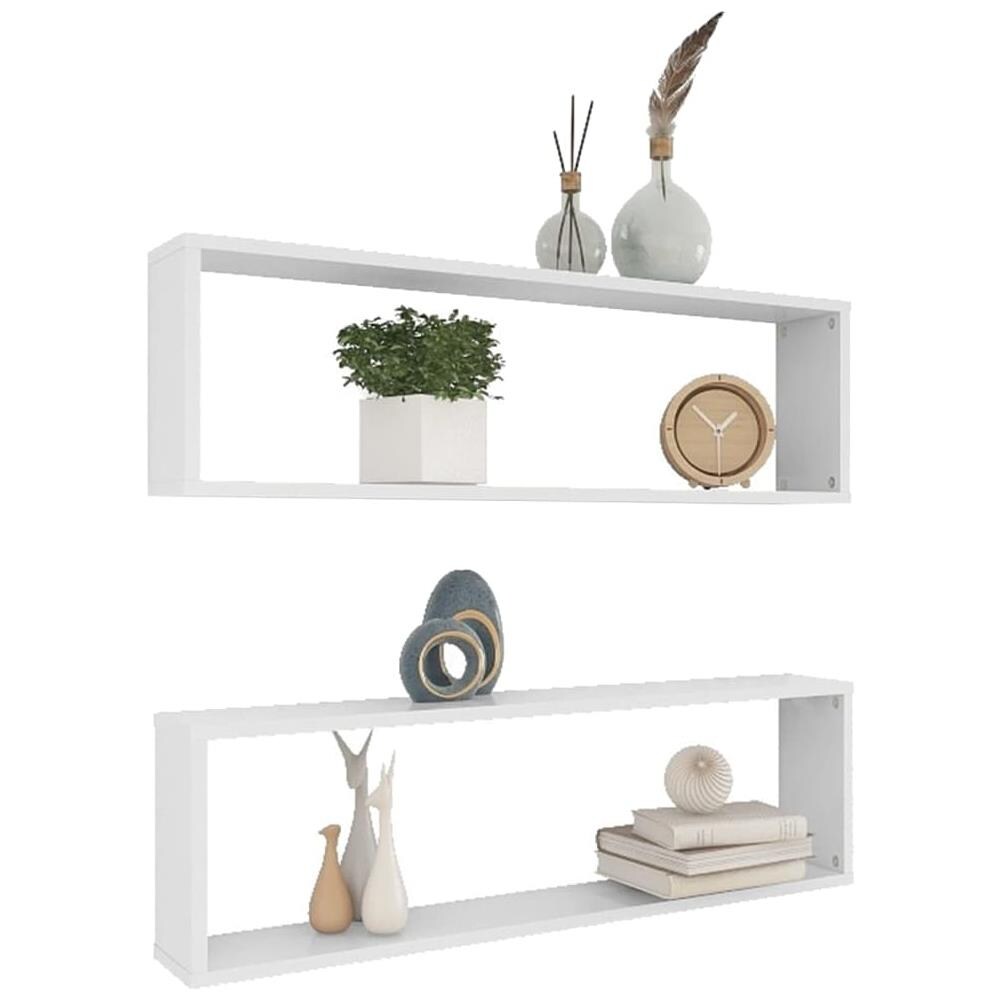 Mensole Parete a Cubo 2 pz Bianco 100x15x30 cm in Multistrato - Foto 3