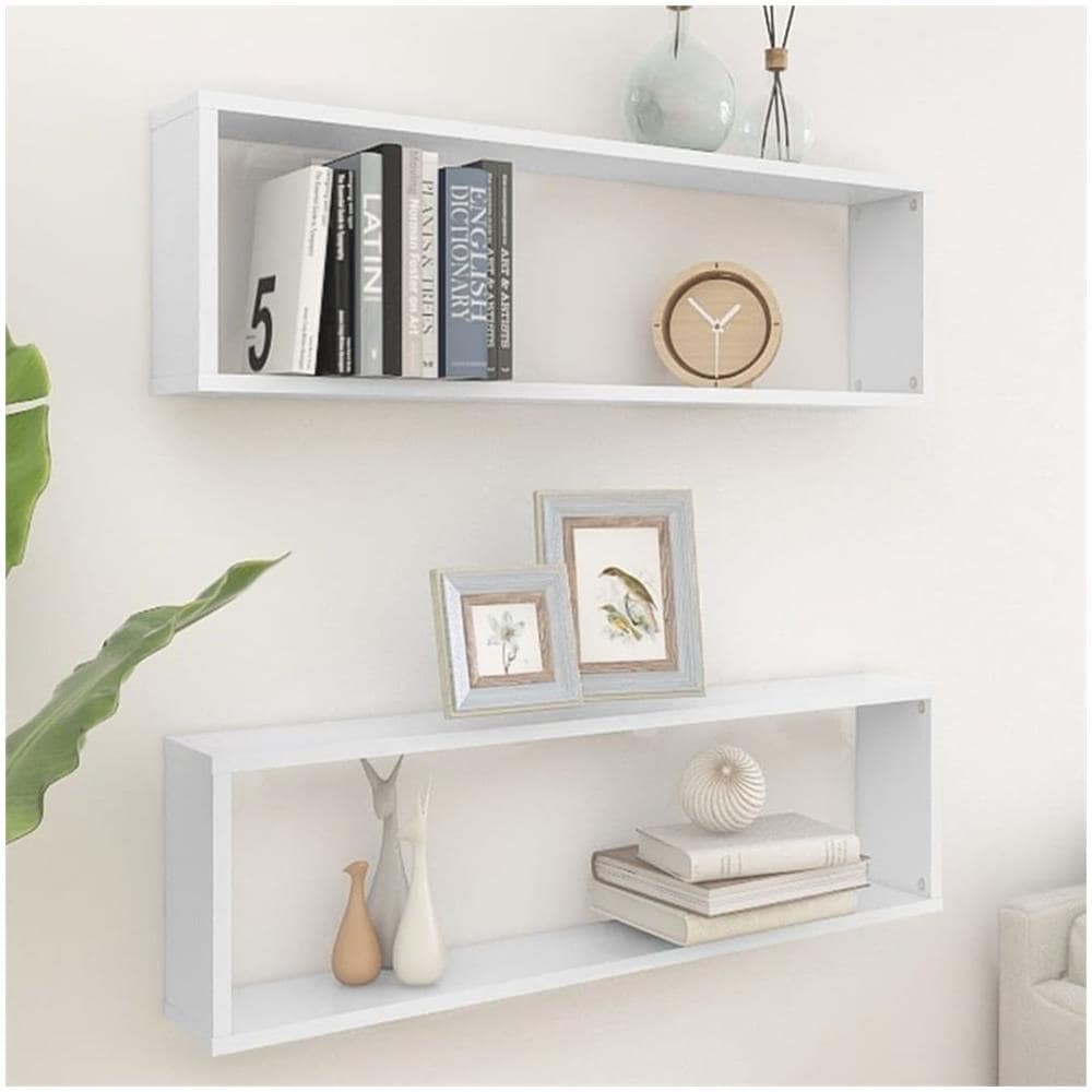 Mensole Parete a Cubo 2 pz Bianco 100x15x30 cm in Multistrato - Foto 1