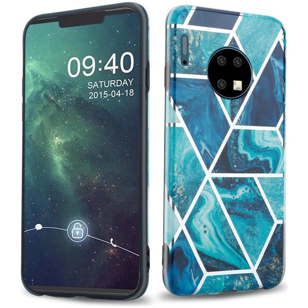 Custodia Compatibile Con Huawei Mate 30 In Marmo Blue Wave No. 13 - Coperchio Protettivo In Silicone Tpu Con Motivo A Mosaico - Foto 1