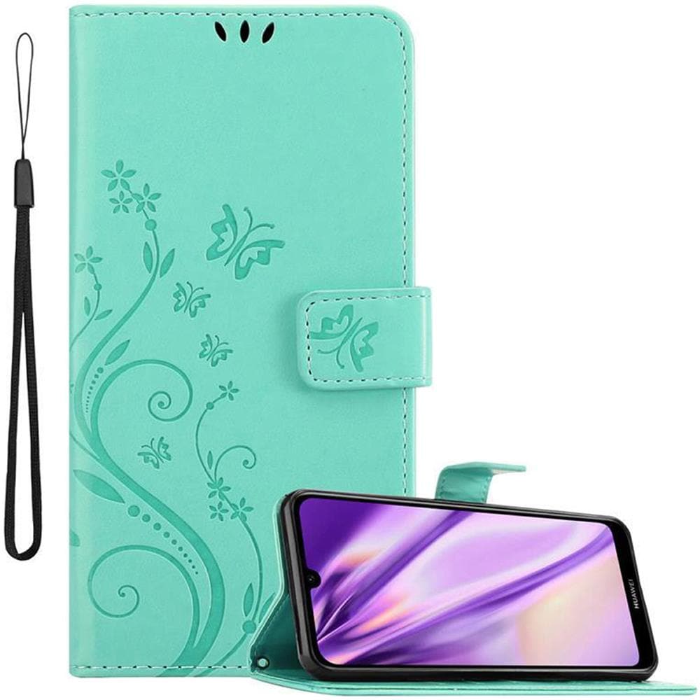 Custodia Compatibile Con Huawei Y6 2019 In Turchese Fiore - Coperchio Protettivo In Design Floreale Con Chiusura Magnetica, Funzione Stand E Slot Per Carte - Foto 1