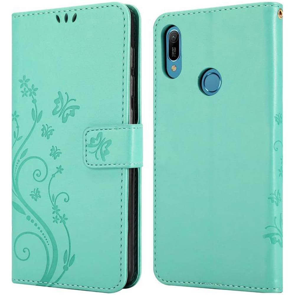 Custodia Compatibile Con Huawei Y6 2019 In Turchese Fiore - Coperchio Protettivo In Design Floreale Con Chiusura Magnetica, Funzione Stand E Slot Per Carte - Foto 8