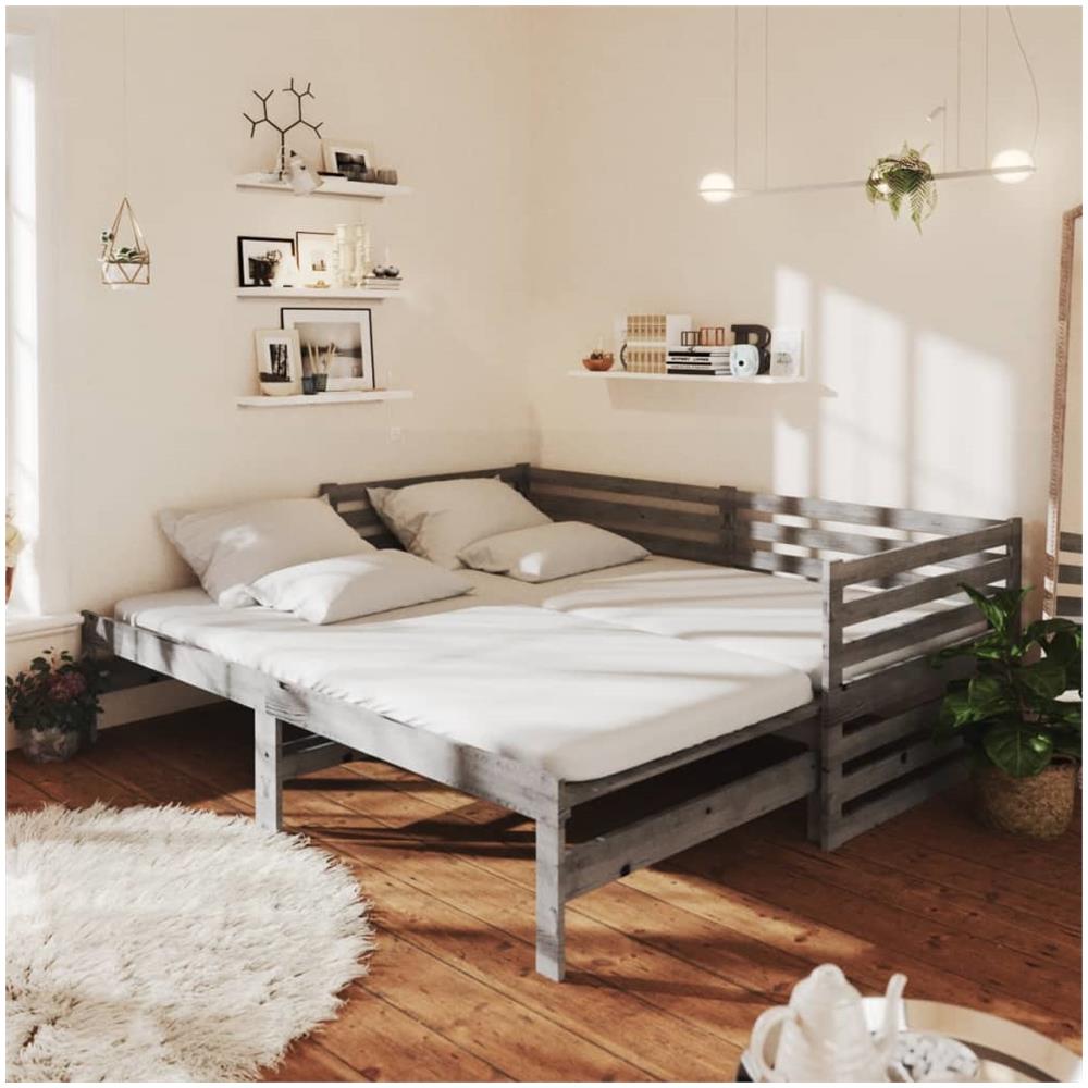 Dormeuse Estraibile 2x (90x200) Cm Grigia In Massello Di Pino - Foto 1