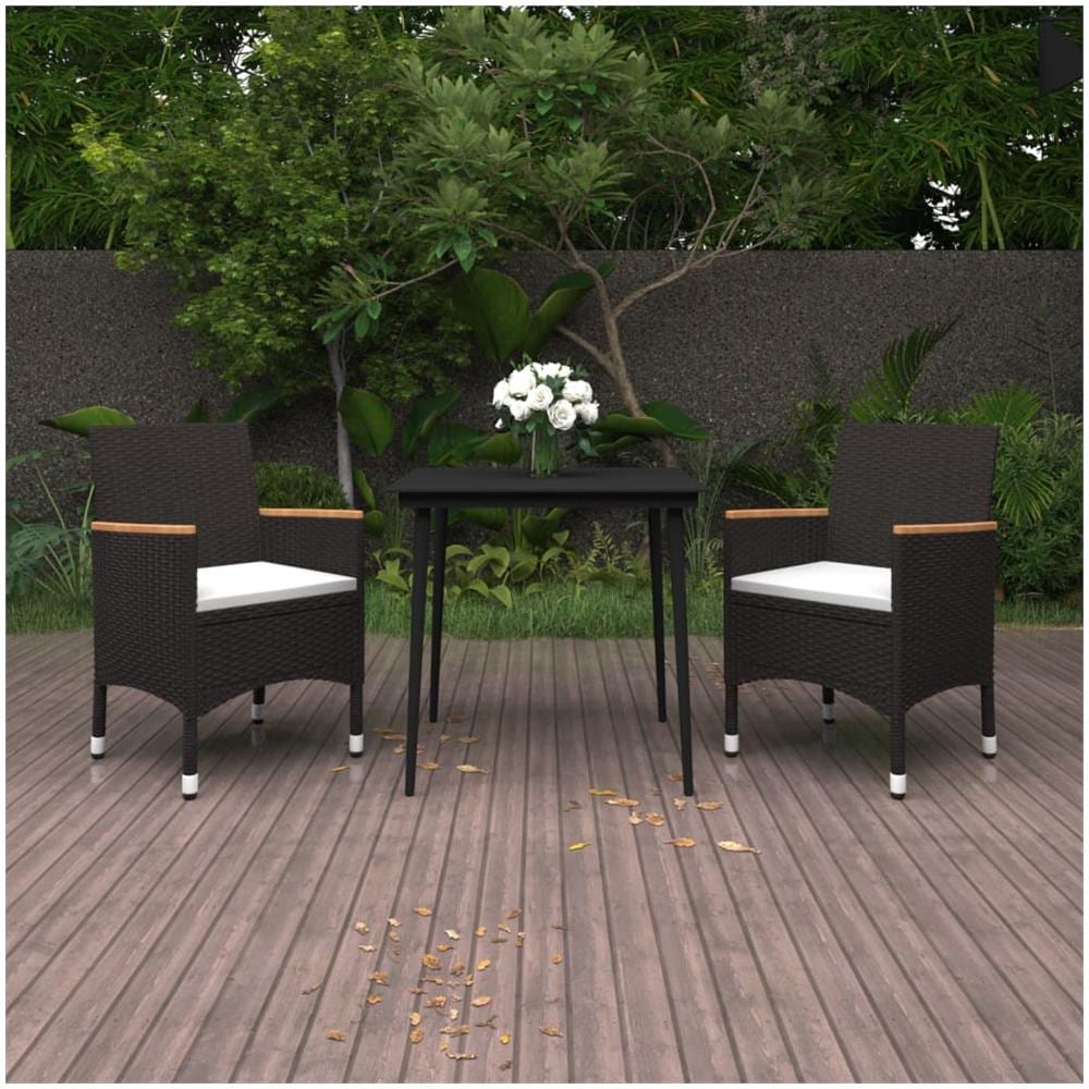 Set Da Pranzo Per Giardino 3 Pz Con Cuscini Polyrattan E Vetro - Foto 1