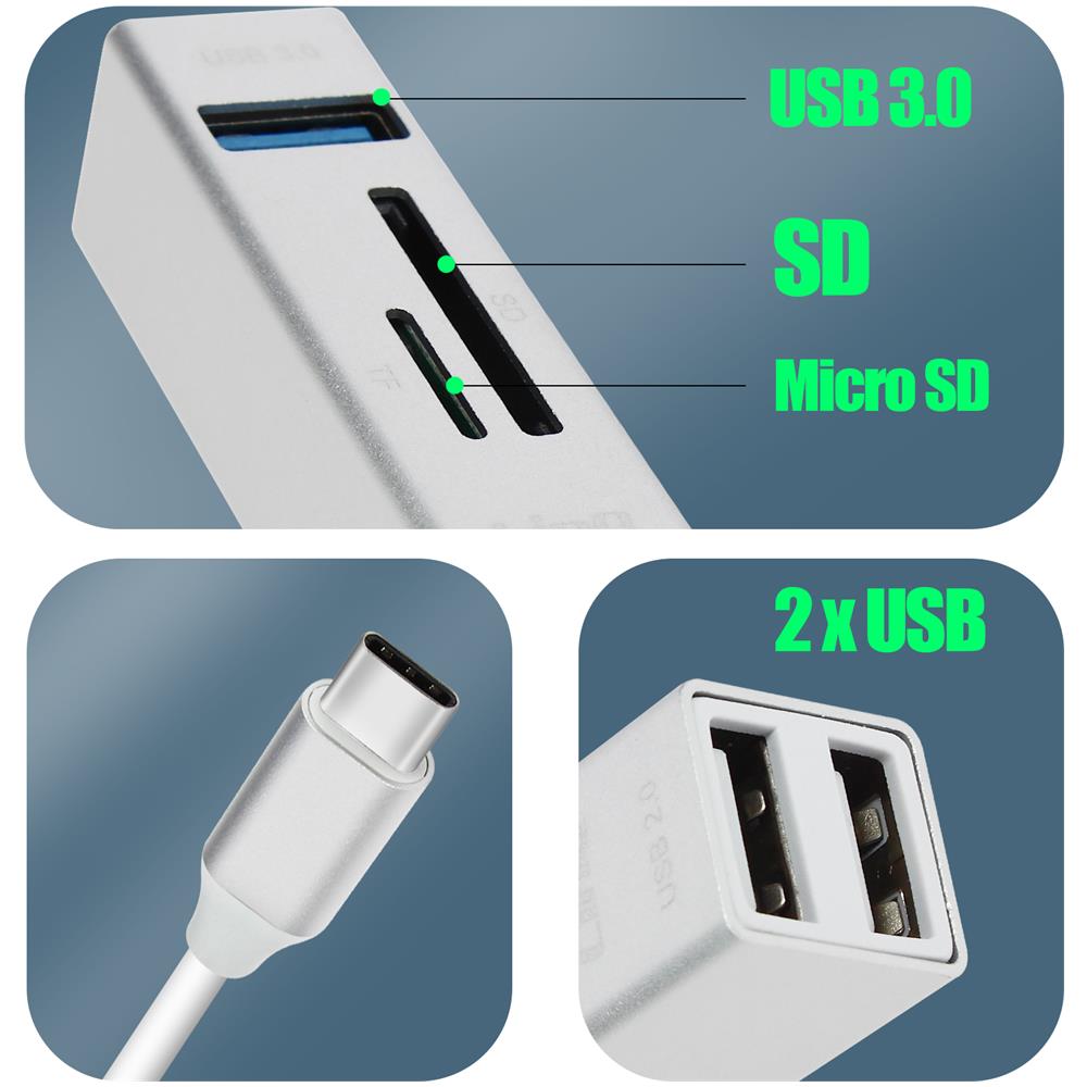 Hub Usb-c 5 In 1 Con 3 Porte Usb E Lettore Di Schede Micro-sd Argento - Foto 7