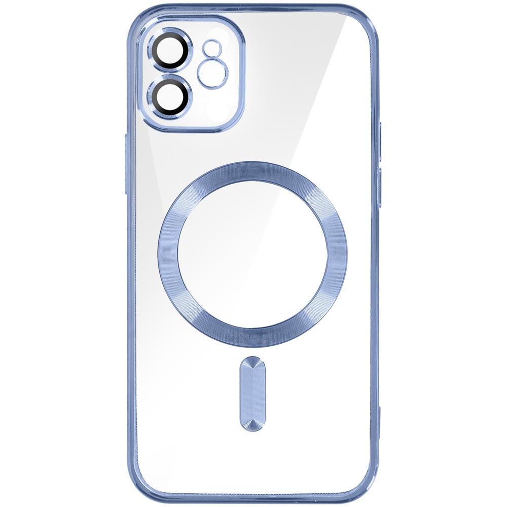 Cover Magsafe Per Iphone 12 Silicone Protezione Fotocamera Bordo Cromato Blu - Foto 1