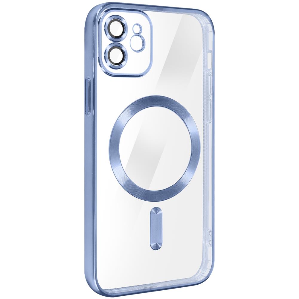 Cover Magsafe Per Iphone 12 Silicone Protezione Fotocamera Bordo Cromato Blu - Foto 2