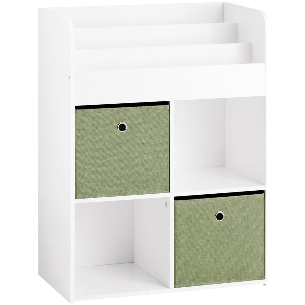 Libreria Per Bambini Scaffale Con 2 Scatole In Tessuto Organizzatore Di Giocattoli Bianco 60x34x80cm Kmb79-w - Foto 1