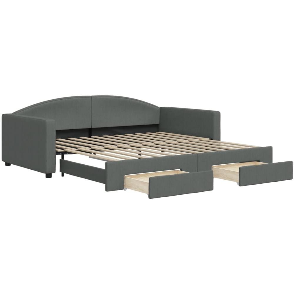 Divano Letto Estraibile Cassetti Grigio Scuro 100x200cm Tessuto - Foto 1