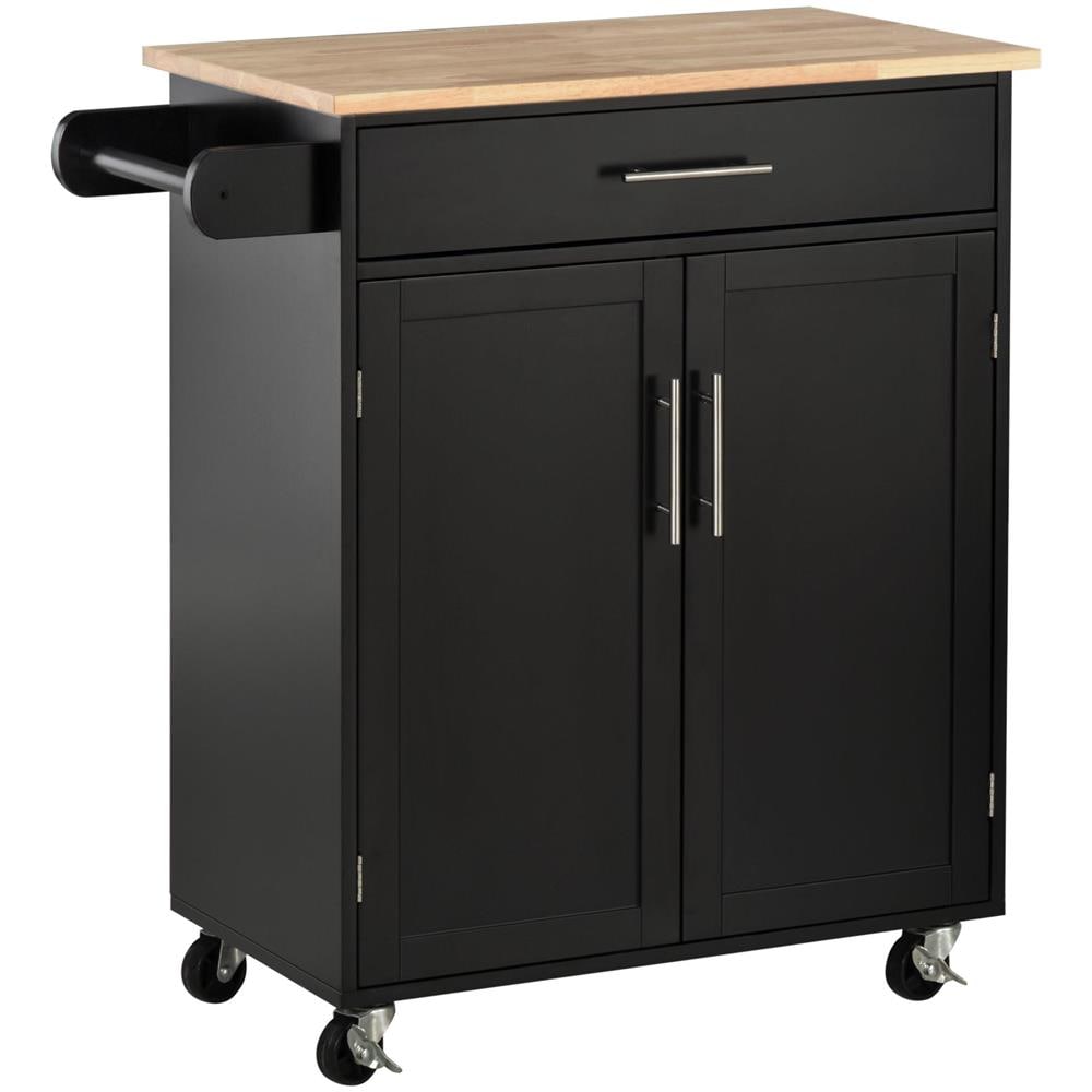 Carrello da Cucina con Cassetto e Armadietto 2 Ante, Ruote e Barra Laterale, 83x45x91.5cm, Nero - Foto 1